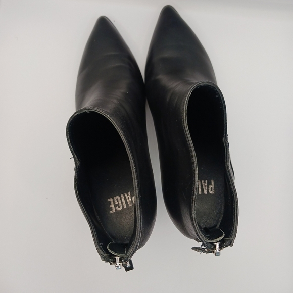 Paige Black Kenna Ankle Heel Booties Sz 7 Womens Leather Point Toe - Picture 6 of 12
